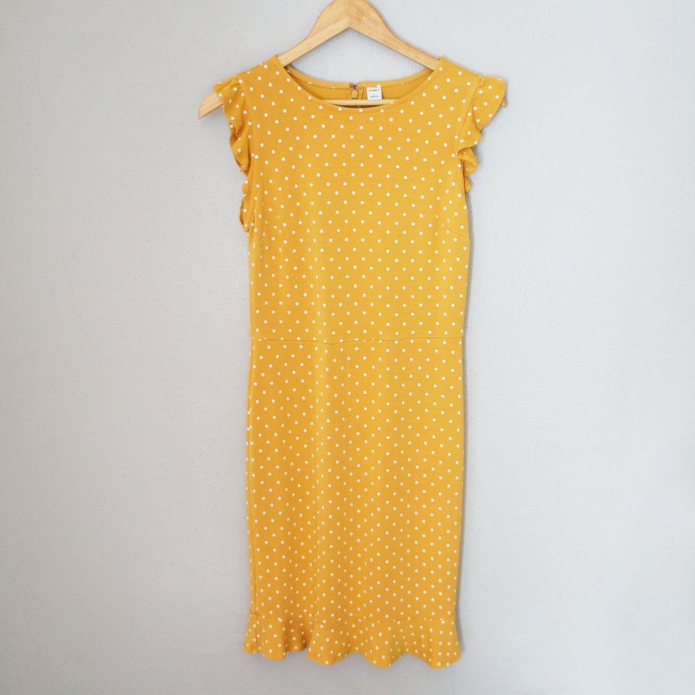 Old Navy Yellow Polka Dot Ruffle Bodycon Dress EUC